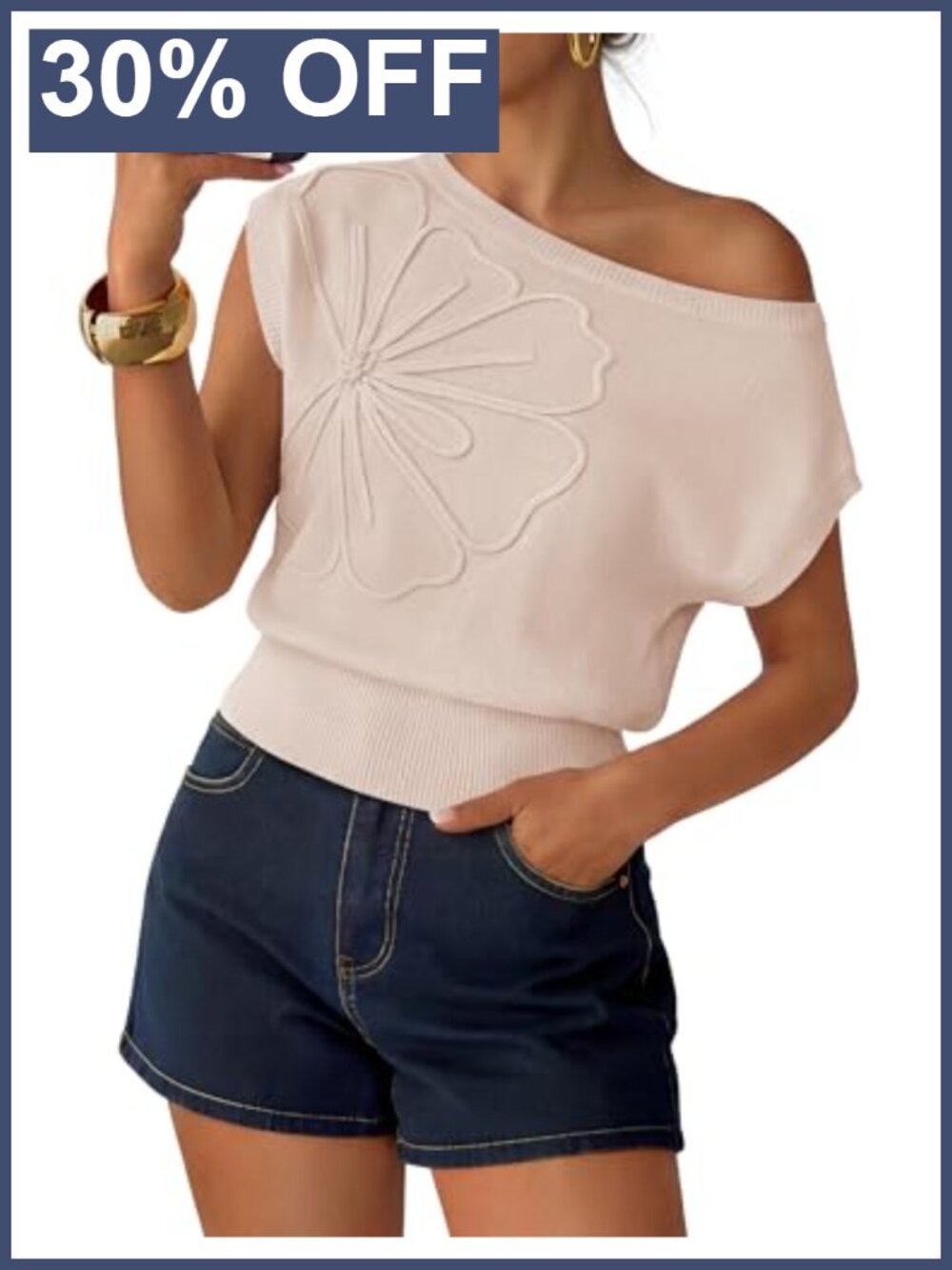 ZESICA Women's Floral Off Shoulder Short Sleeve Sweater Vest